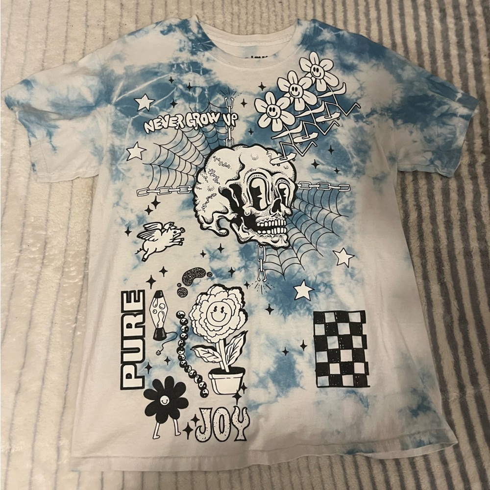 ALO Yoga Blue and White Tie-Dye Short Sleeve Tee